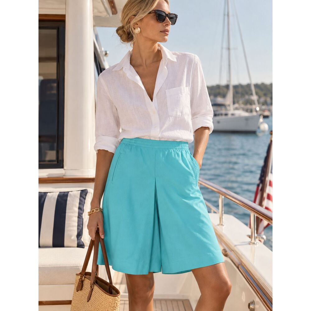 Vintage Jantzen Turquoise Bermuda Shorts Women's 12 USA Made Resort Yacht Club